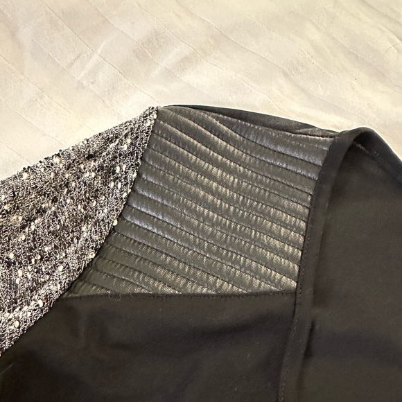 Bali Corp black wrap top with faux leather shoulder detail - Picture 5 of 6